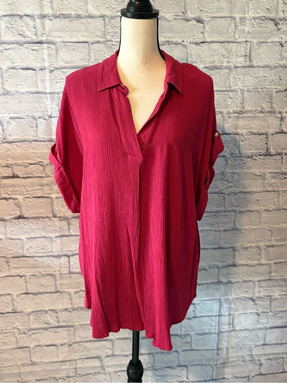 Liz Claiborne Relaxed Button-Front Tunic - Fuchsia Pink